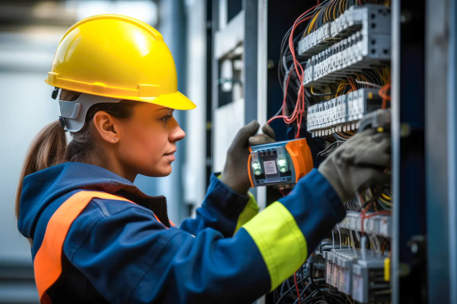 Elektrikerin bei der Arbeit